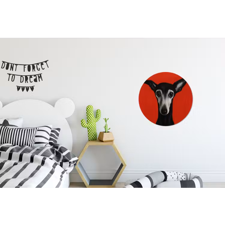 Windhond - Minimalistisch - Rood Wandcirkel aluminium klein -kinderkamer