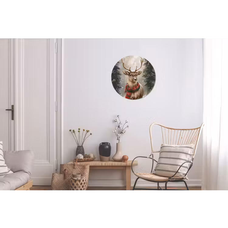 Winter - Bos - Rendier - Donker Wandcirkel aluminium klein -woonkamer