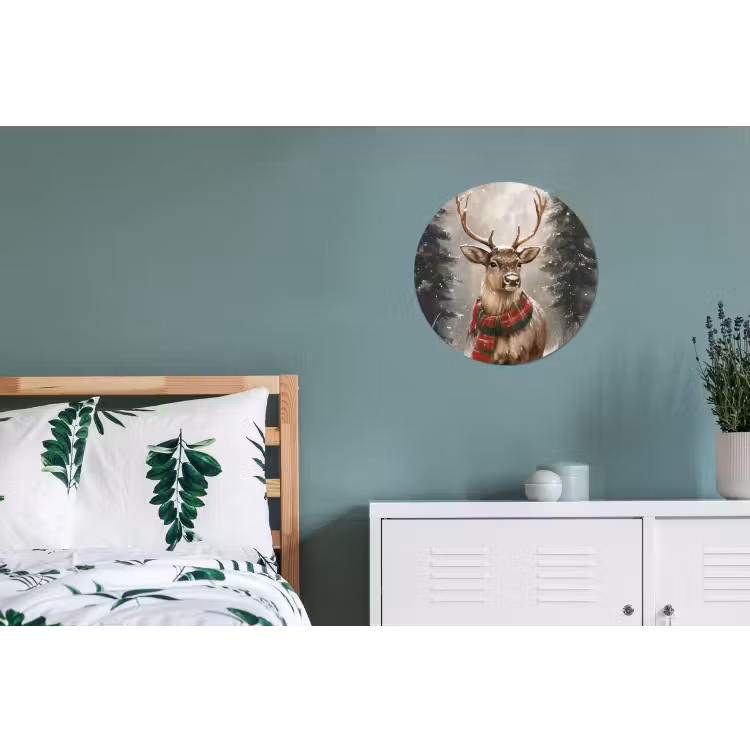 Winter - Bos - Rendier - Donker Wandcirkel aluminium klein -slaapkamer
