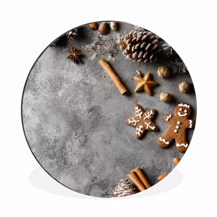Winter - Kerst - Beton - Dennenappels Wandcirkel aluminium klein -3d