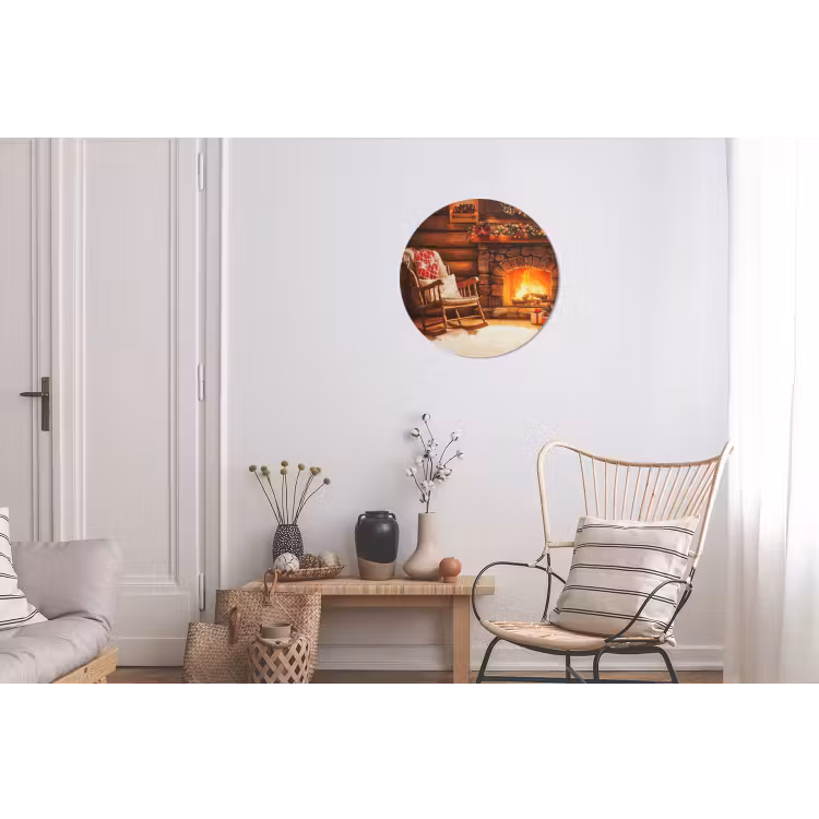 Winter - Kerst - Huis - Openhaard Wandcirkel aluminium klein -woonkamer