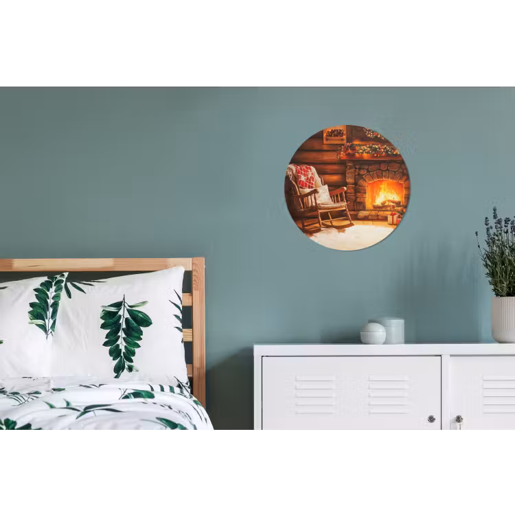 Winter - Kerst - Huis - Openhaard Wandcirkel aluminium klein -slaapkamer
