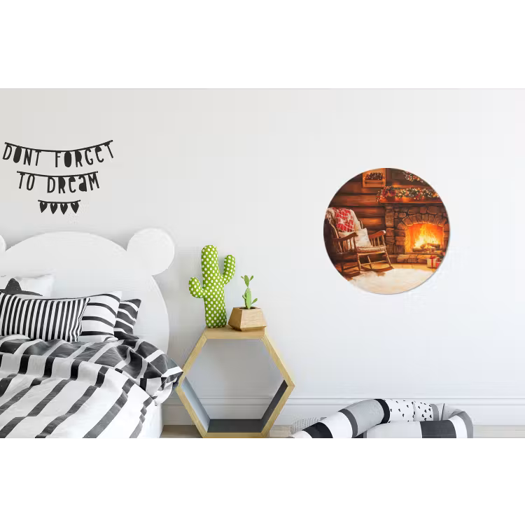Winter - Kerst - Huis - Openhaard Wandcirkel aluminium klein -kinderkamer