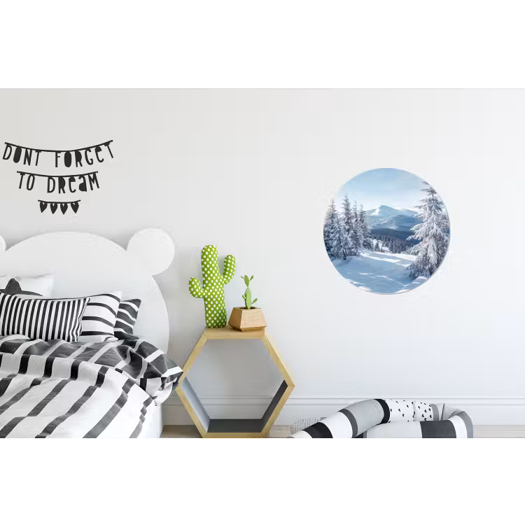 Winterlandschap - Natuur - Berg - Bomen - Sneeuw Wandcirkel aluminium klein -kinderkamer