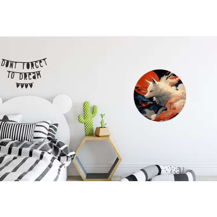 Witte vos - wolken - maan Wandcirkel aluminium klein -kinderkamer