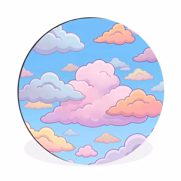 Wolk - Lucht - Natuur - Illustratie - Pastel Wandcirkel aluminium klein -3d