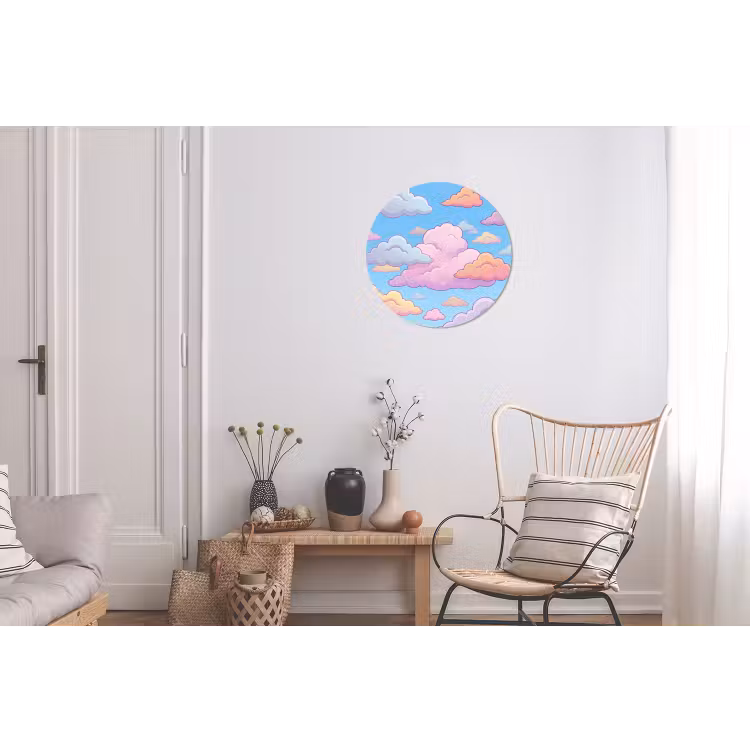 Wolk - Lucht - Natuur - Illustratie - Pastel Wandcirkel aluminium klein -woonkamer