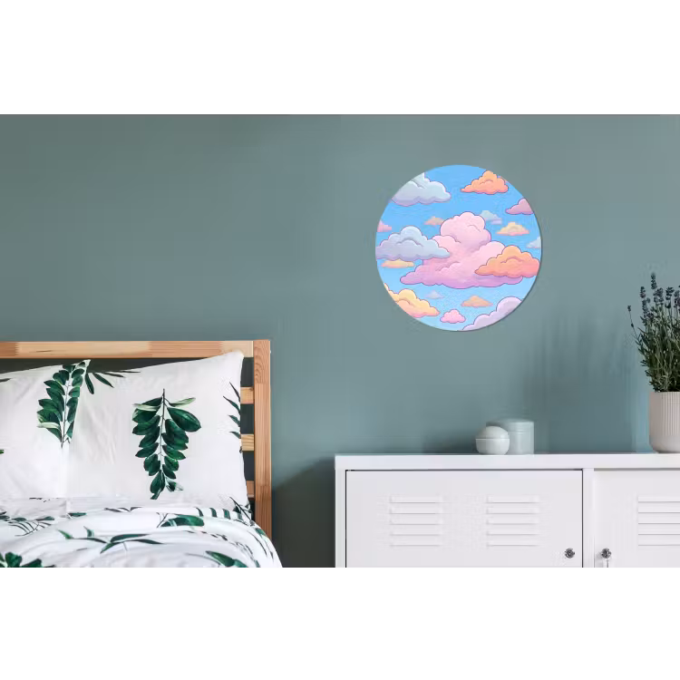 Wolk - Lucht - Natuur - Illustratie - Pastel Wandcirkel aluminium klein -slaapkamer