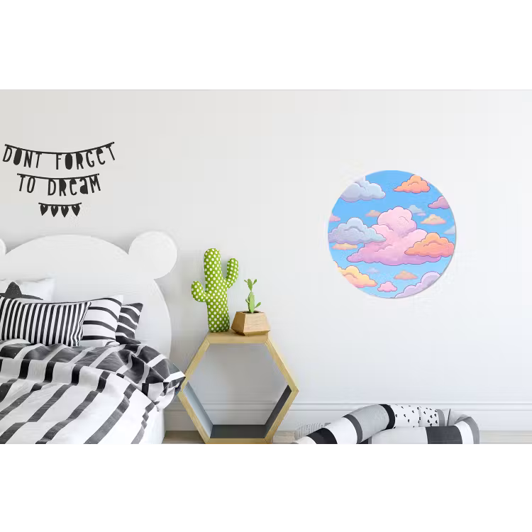 Wolk - Lucht - Natuur - Illustratie - Pastel Wandcirkel aluminium klein -kinderkamer
