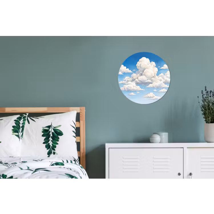Wolken - Blauwe lucht - Natuur - Modern - Wit Wandcirkel aluminium klein -slaapkamer