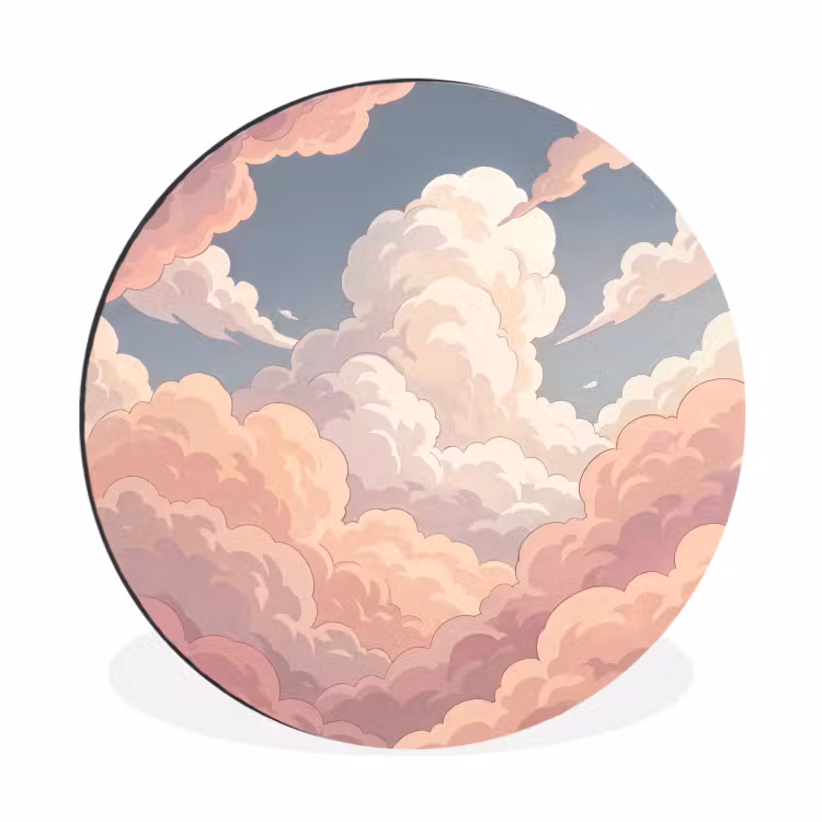 Wolken - Lucht - Natuur - Pastel - Roze Wandcirkel aluminium klein -3d