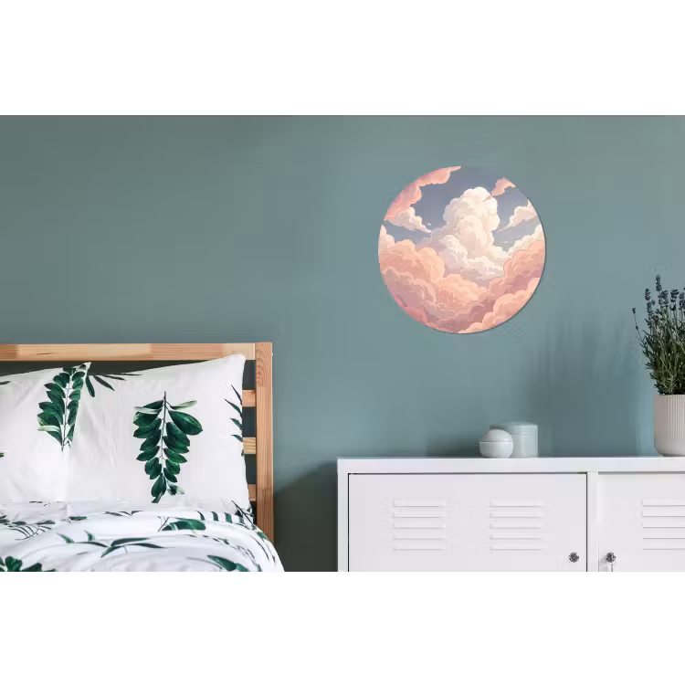 Wolken - Lucht - Natuur - Pastel - Roze Wandcirkel aluminium klein -slaapkamer