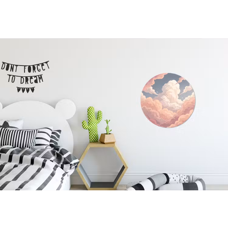 Wolken - Lucht - Natuur - Pastel - Roze Wandcirkel aluminium klein -kinderkamer