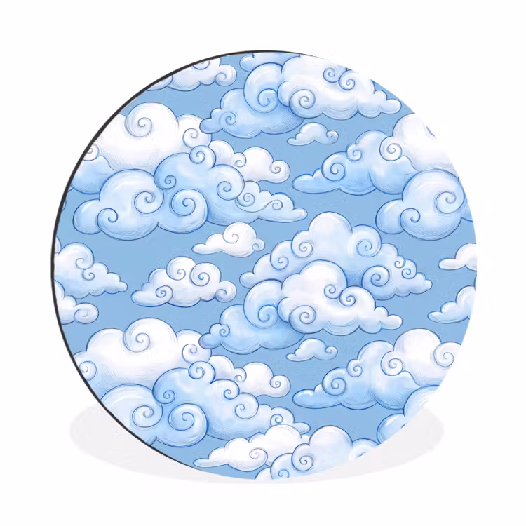 Wolken - Patroon - Hemel - Illustratie - Wit Wandcirkel aluminium klein -3d