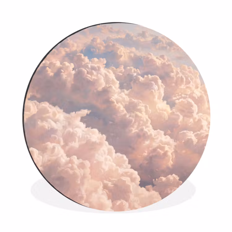 Wolken - Zonsondergang - Natuur - Pastel - Roze Wandcirkel aluminium klein -3d