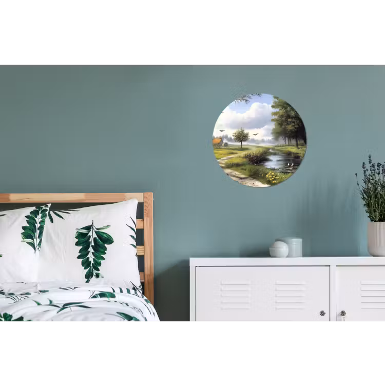 Zandpad - Groen landschap - Water Wandcirkel aluminium klein -slaapkamer