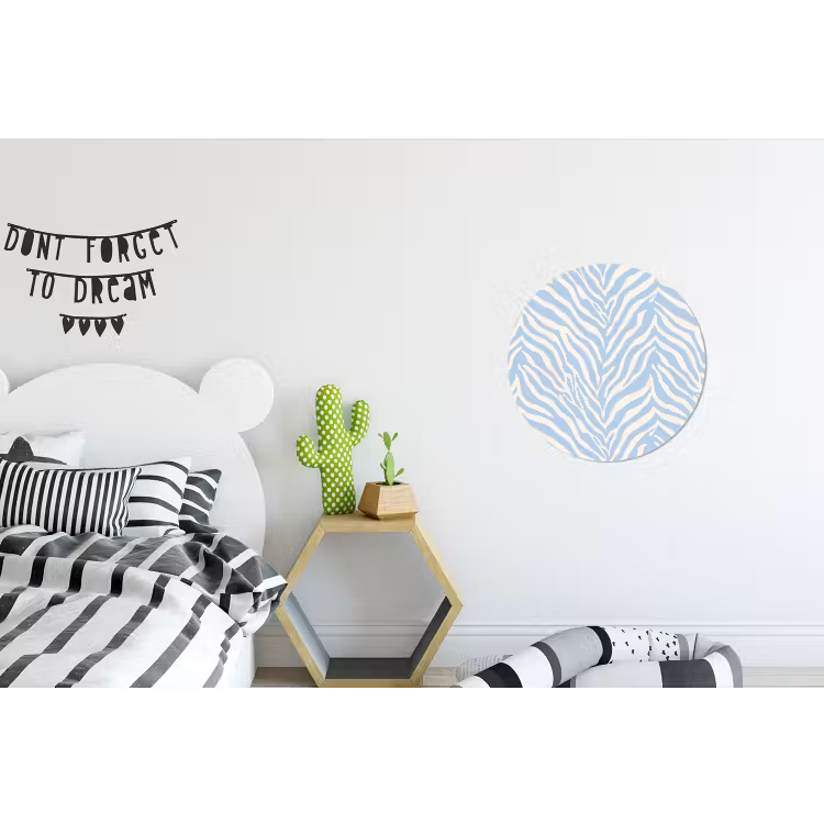 Zebra - Motief - Blauw - Wit Wandcirkel aluminium klein 190 -kinderkamer
