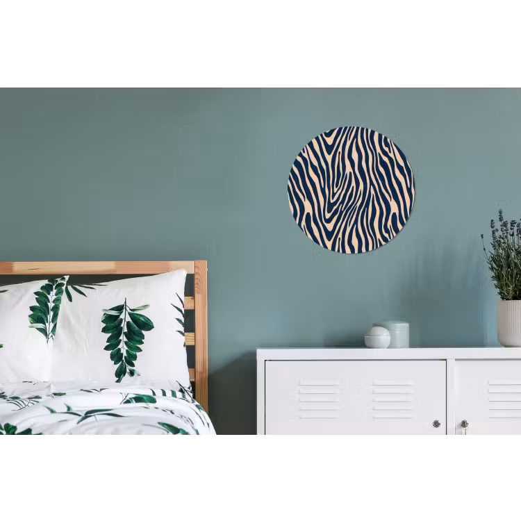 Zebra - Patroon - Blauw - Beige Wandcirkel aluminium klein 190 -slaapkamer