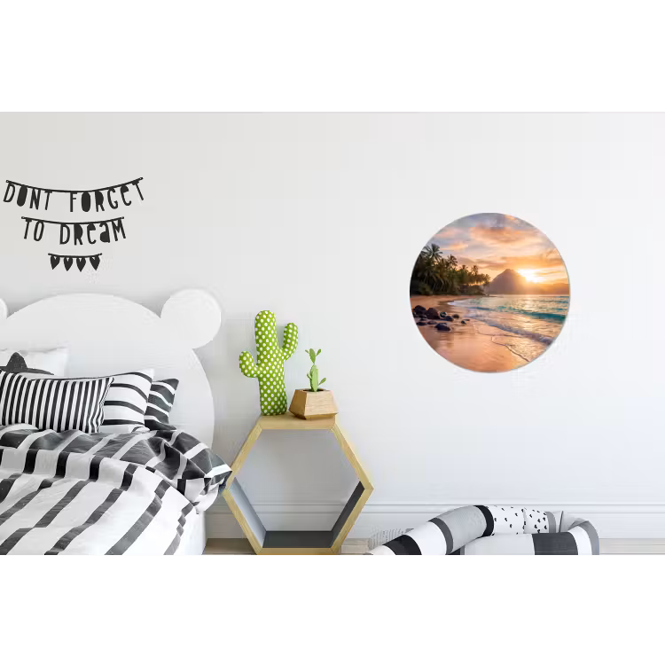Zee - Berg - Landschap - Tropisch - Goud Wandcirkel aluminium klein -kinderkamer