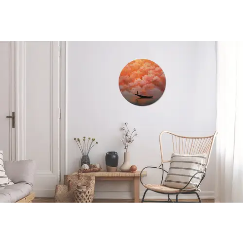 Zee - Boot - Wolken - Oranje Wandcirkel aluminium klein -woonkamer