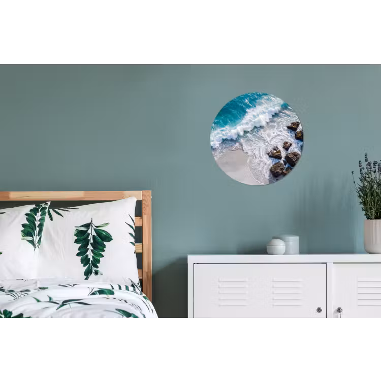 Zee - Golf - Strand - Natuur - Blauw Wandcirkel aluminium klein -slaapkamer