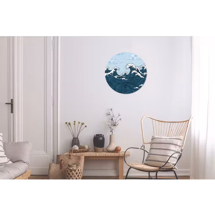 Zee - Golven - Japans - Natuur - Blauw Wandcirkel aluminium klein -woonkamer