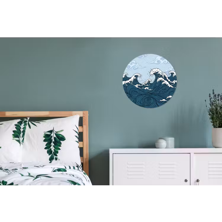 Zee - Golven - Japans - Natuur - Blauw Wandcirkel aluminium klein -slaapkamer