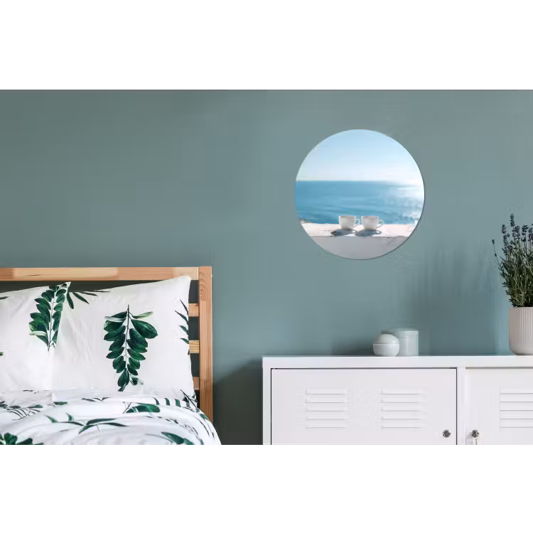 Zee - Koffiekopjes - Zomers Wandcirkel aluminium klein -slaapkamer
