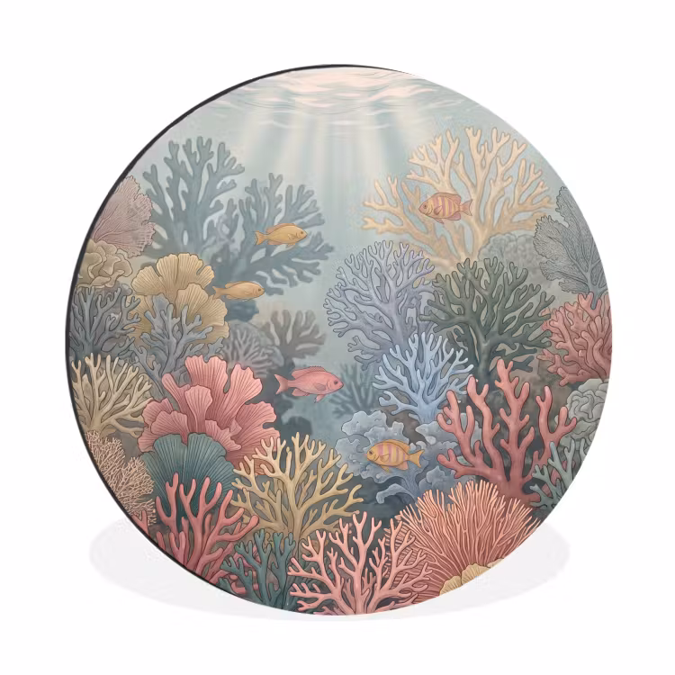 Zee - Koraal - Vis - Natuur - Kleurrijk Wandcirkel aluminium klein -3d