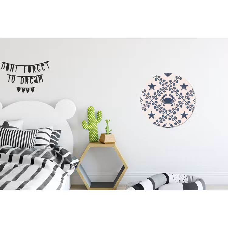 Zee - Krab - Zeester - Patroon - Blauw Wandcirkel aluminium klein -kinderkamer