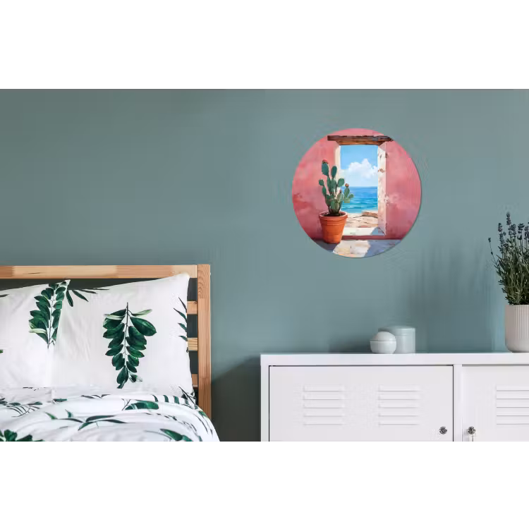 Zee - Roze - Cactus Wandcirkel aluminium klein -slaapkamer