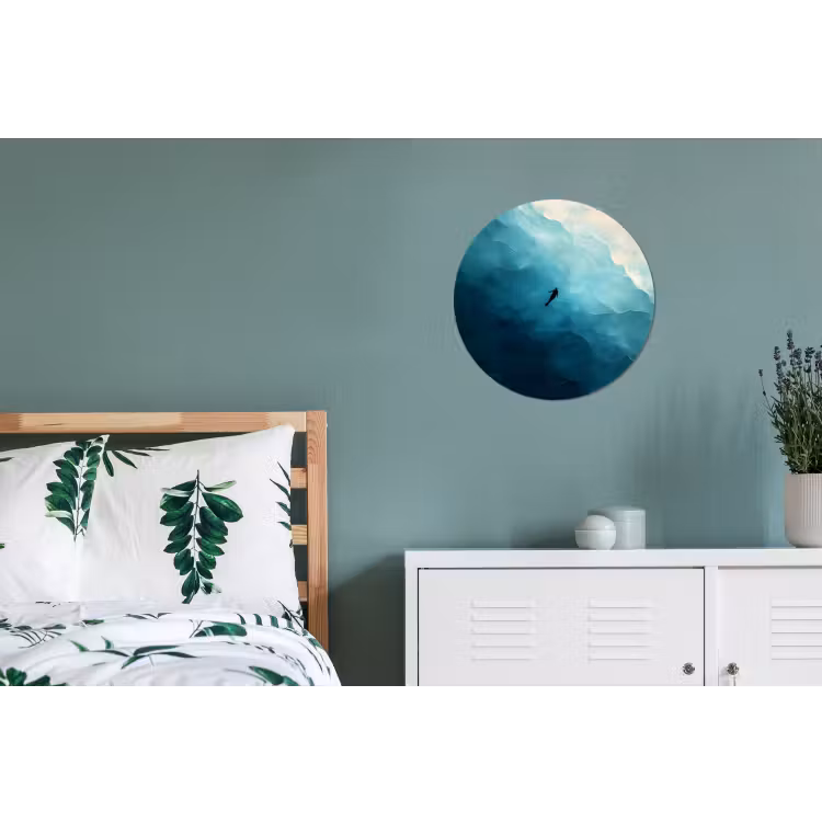 Zee - Silhouet - Abstract - Blauw Wandcirkel aluminium klein -slaapkamer