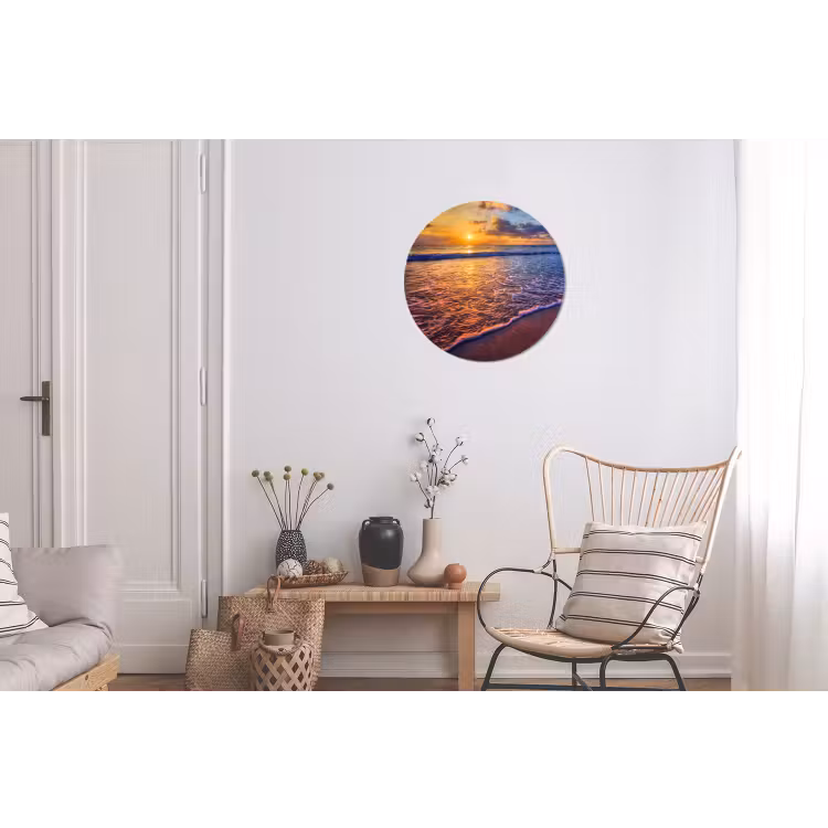 Zee - Strand - Zonsondergang - Wolken - Horizon Wandcirkel aluminium klein -woonkamer