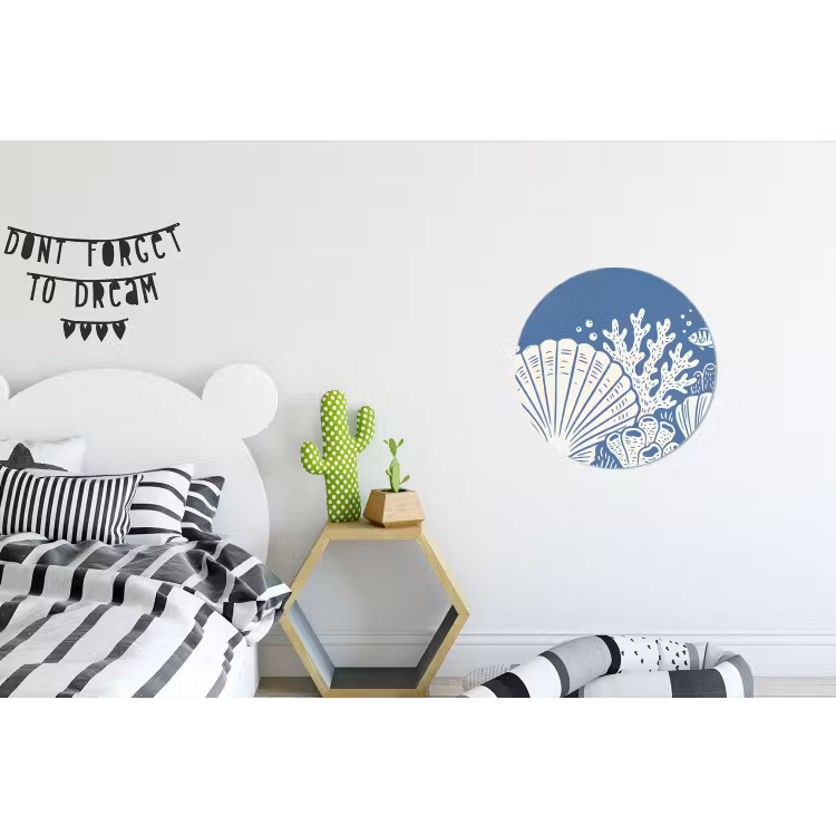 Zeeleven - Koraal - Schelp - Vis - Illustratie - Onderwater Wandcirkel aluminium klein -kinderkamer