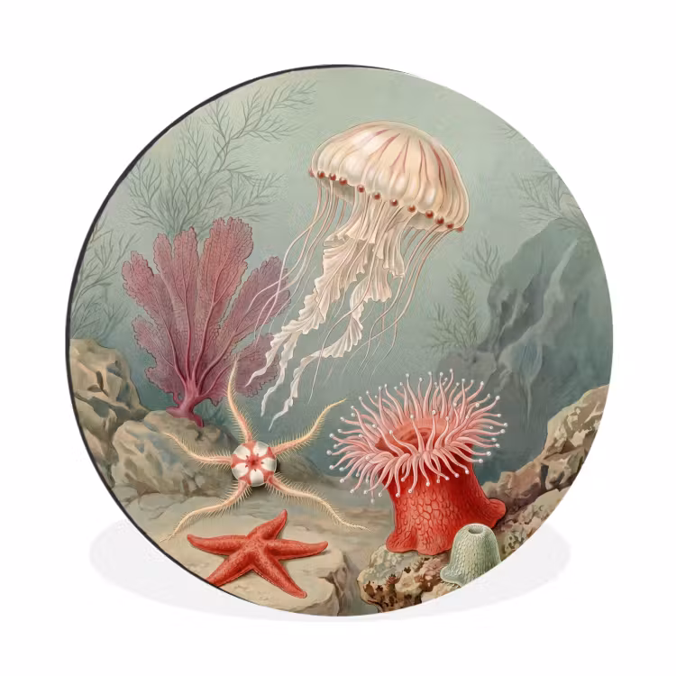 Zeeleven - Kwal - Onderwater - Illustratie - Beige Wandcirkel aluminium klein -3d