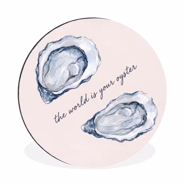 Zeeleven - Oester - Aquarel - Minimalistisch - Blauw Wandcirkel aluminium klein -3d