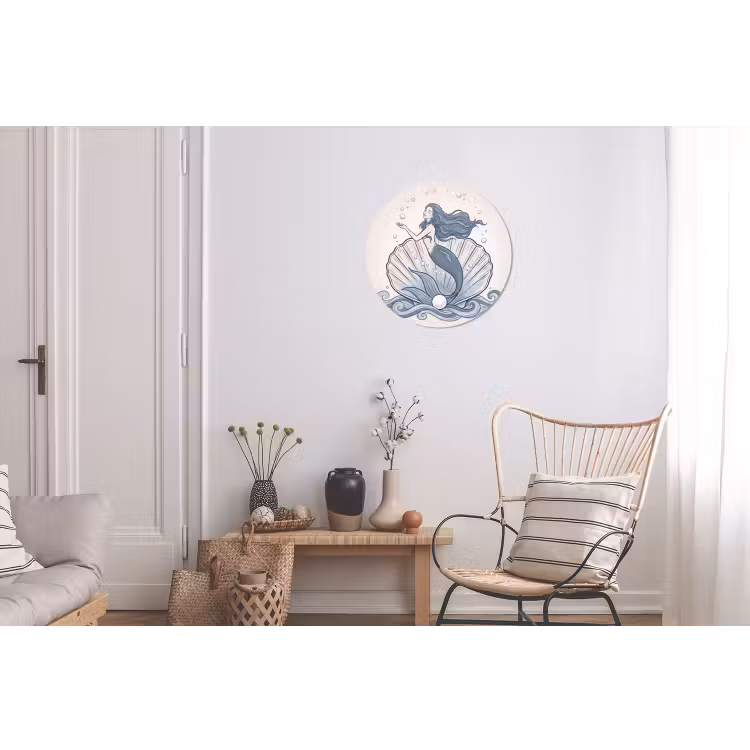 Zeemeermin - Schelp - Zee - Fantasie - Blauw Wandcirkel aluminium klein -woonkamer