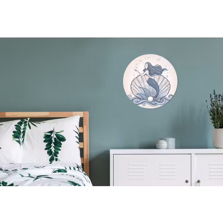 Zeemeermin - Schelp - Zee - Fantasie - Blauw Wandcirkel aluminium klein -slaapkamer