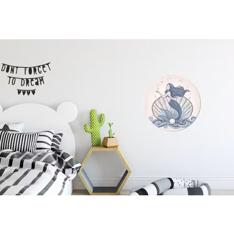 Zeemeermin - Schelp - Zee - Fantasie - Blauw Wandcirkel aluminium klein -kinderkamer
