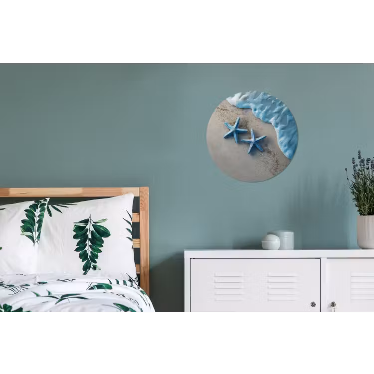 Zeesterren - Zand - Zee - Blauw Wandcirkel aluminium klein -slaapkamer