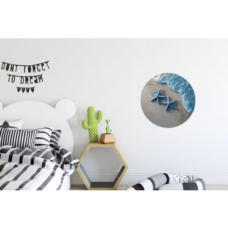 Zeesterren - Zand - Zee - Blauw Wandcirkel aluminium klein -kinderkamer