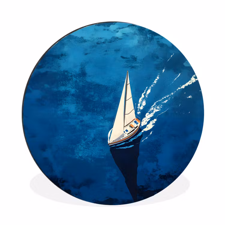 Zeilboot - Water - Abstract - Schaduw Wandcirkel aluminium klein -3d