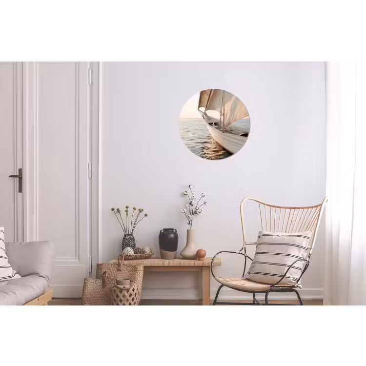 Zeilboot - Zee - Beige - Zon Wandcirkel aluminium klein -woonkamer