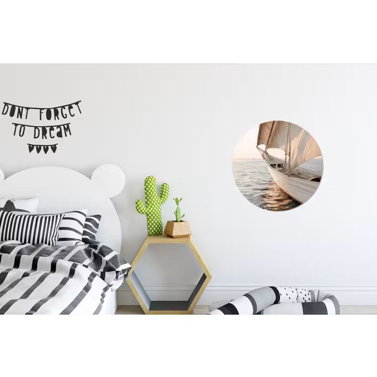 Zeilboot - Zee - Beige - Zon Wandcirkel aluminium klein -kinderkamer