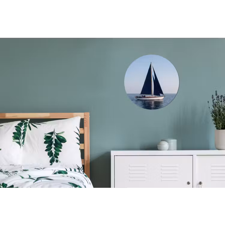 Zeilboot - Zee - Blauw Wandcirkel aluminium klein -slaapkamer