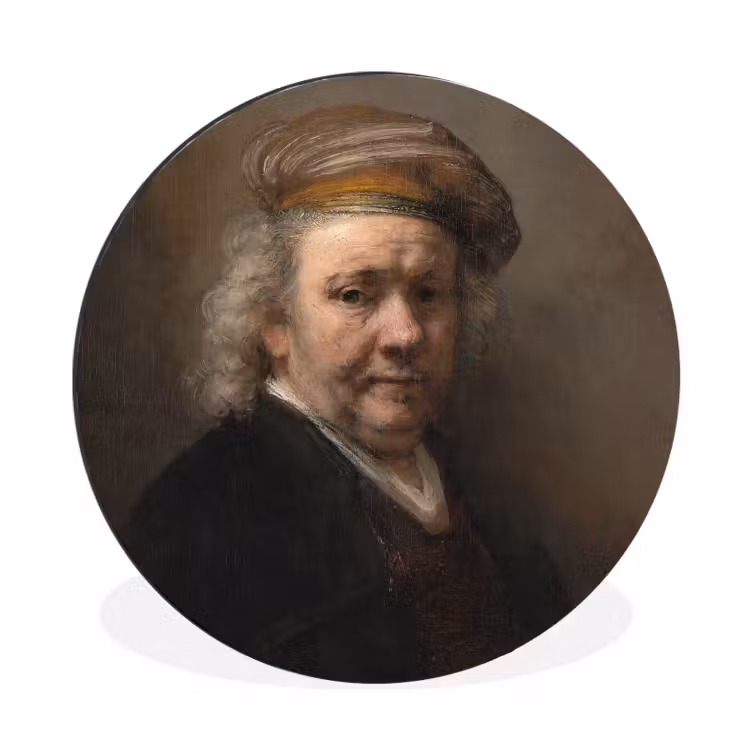 Zelfportret - Schilderij van Rembrandt van Rijn Wandcirkel aluminium klein -3d