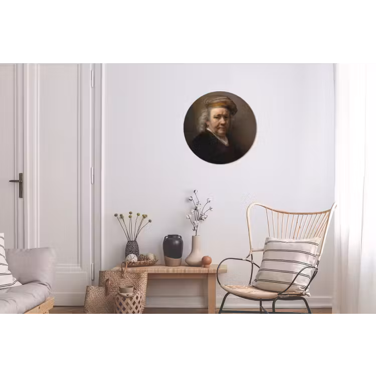 Zelfportret - Schilderij van Rembrandt van Rijn Wandcirkel aluminium klein -woonkamer