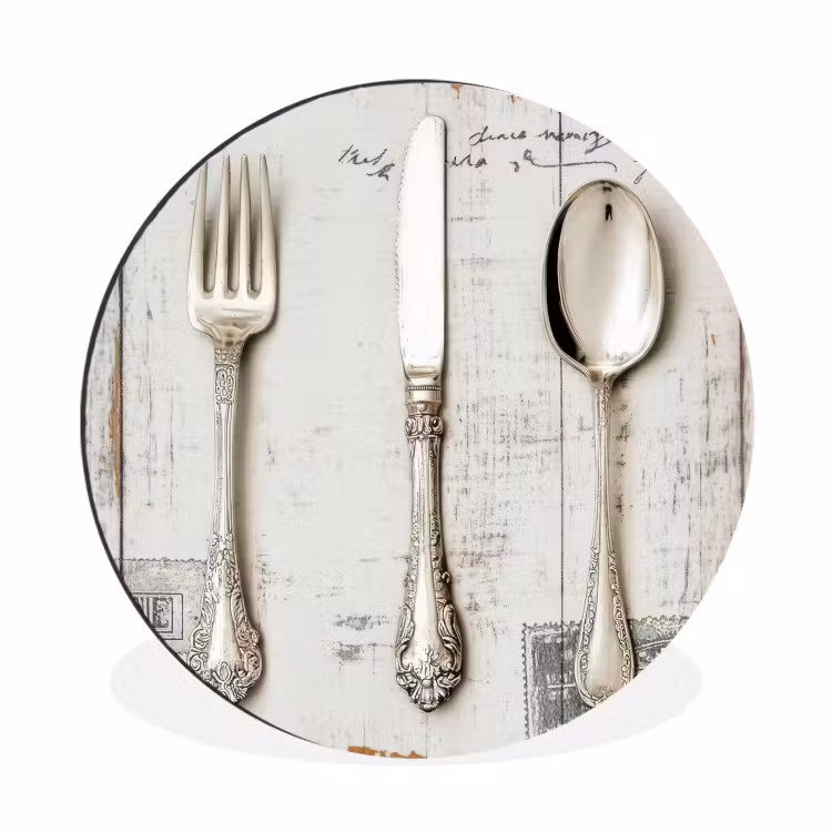 Zilver - Bestek - Hout Wandcirkel aluminium klein -3d