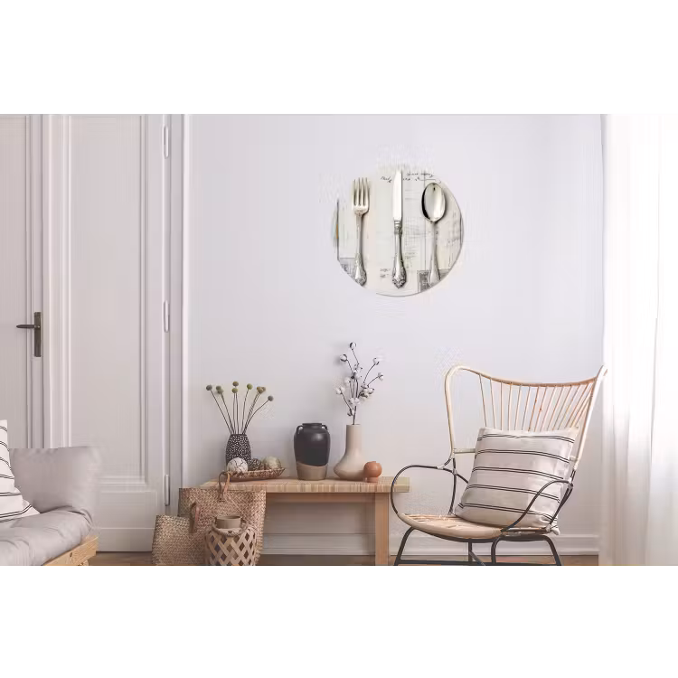 Zilver - Bestek - Hout Wandcirkel aluminium klein -woonkamer