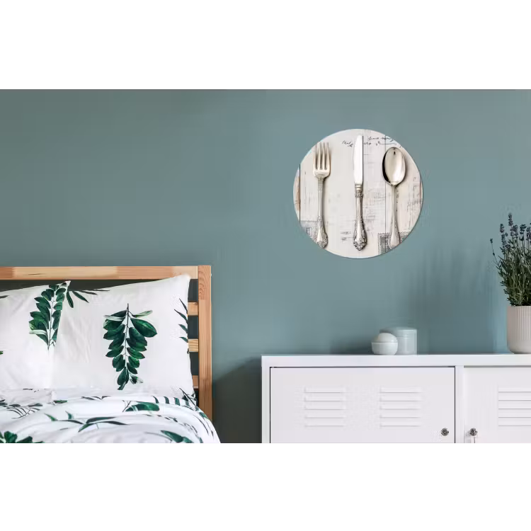 Zilver - Bestek - Hout Wandcirkel aluminium klein -slaapkamer